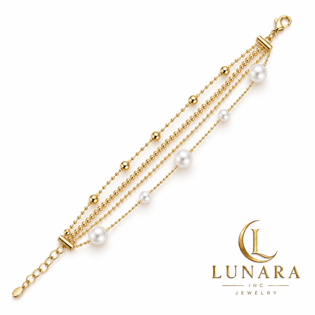 Golden Harmony Four-Strand Pearl Bracelet