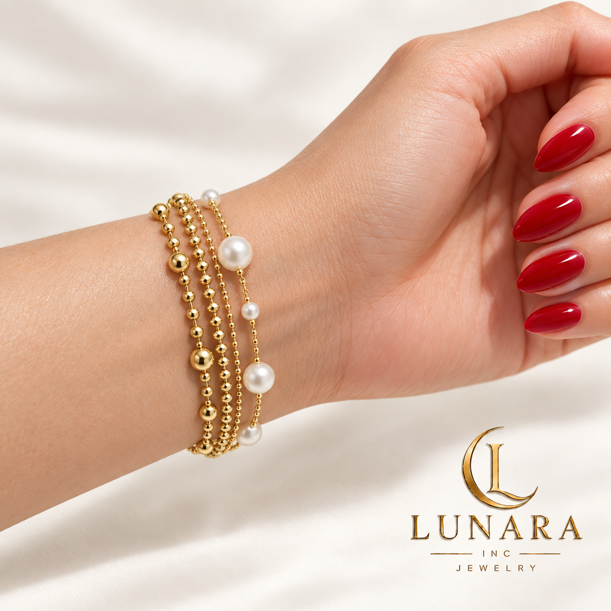 Golden Harmony Four-Strand Pearl Bracelet