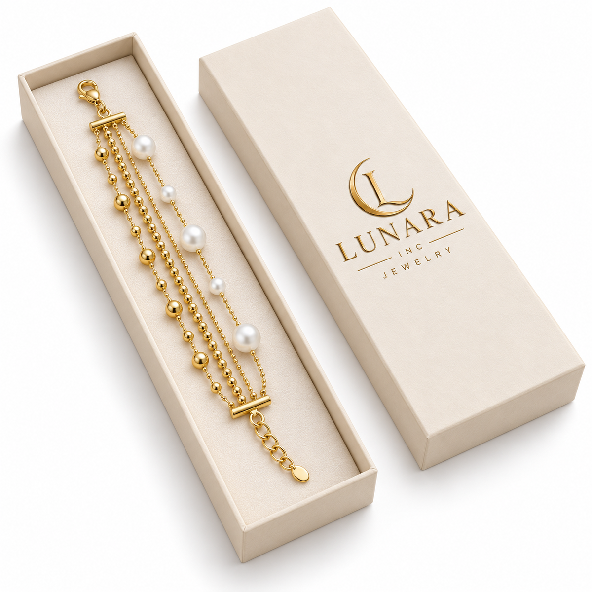 Golden Harmony Four-Strand Pearl Bracelet