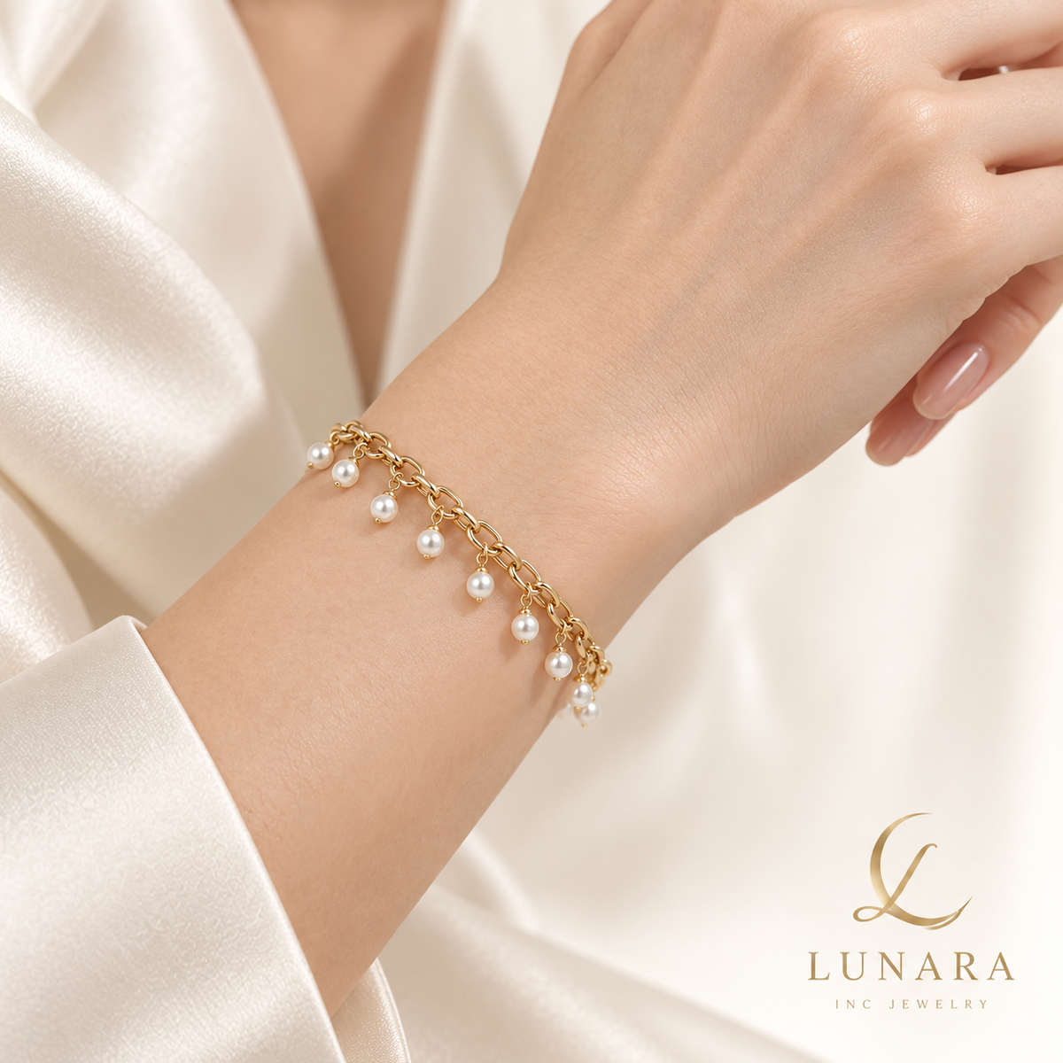 Pearl Charm Link Bracelet