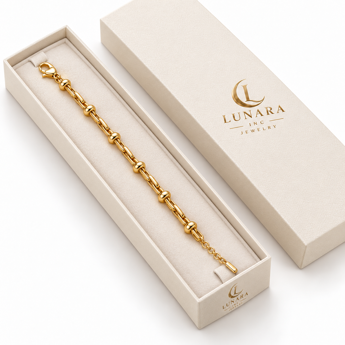 Golden Bead Accent Link Bracelet