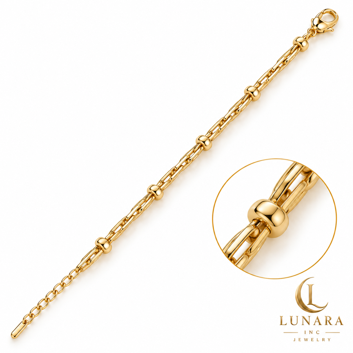 Golden Bead Accent Link Bracelet