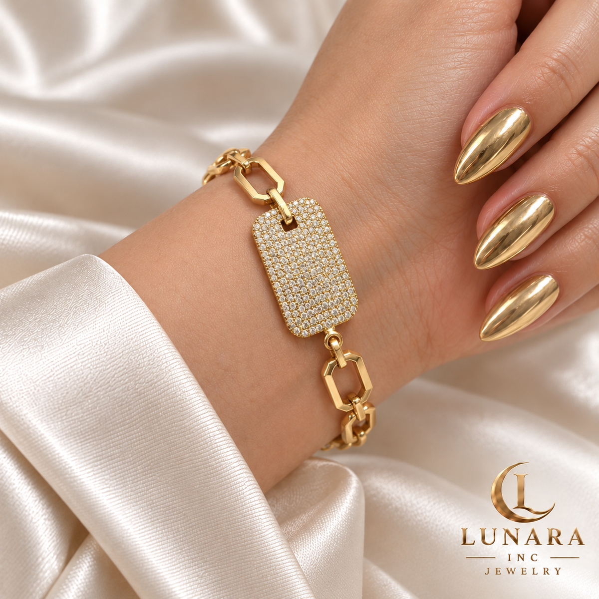 Radiant Zirconia Plaque Link Bracelet