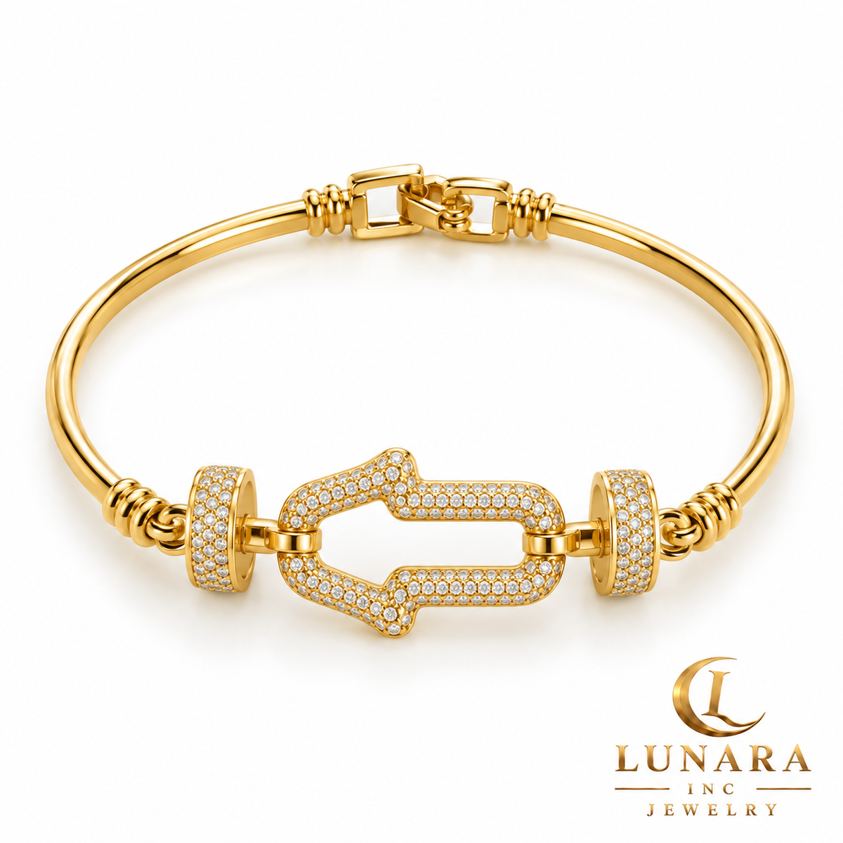 Pavé Carabiner Link Gold Bangle Bracelet