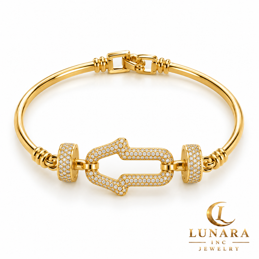Pavé Carabiner Link Gold Bangle Bracelet