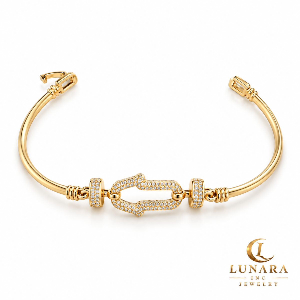 Pavé Carabiner Link Gold Bangle Bracelet