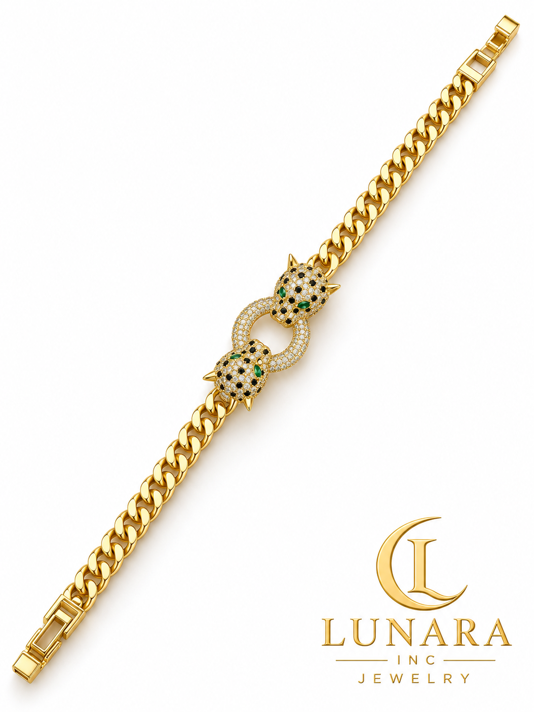 Pavé Leopard Gold Cuban Link Bracelet