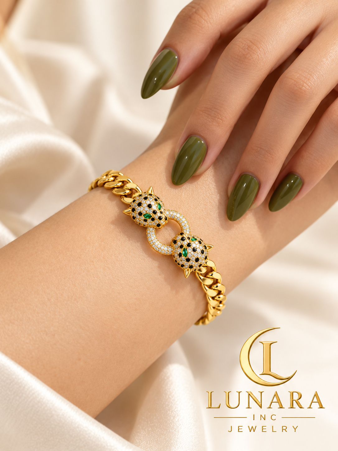 Pavé Leopard Gold Cuban Link Bracelet