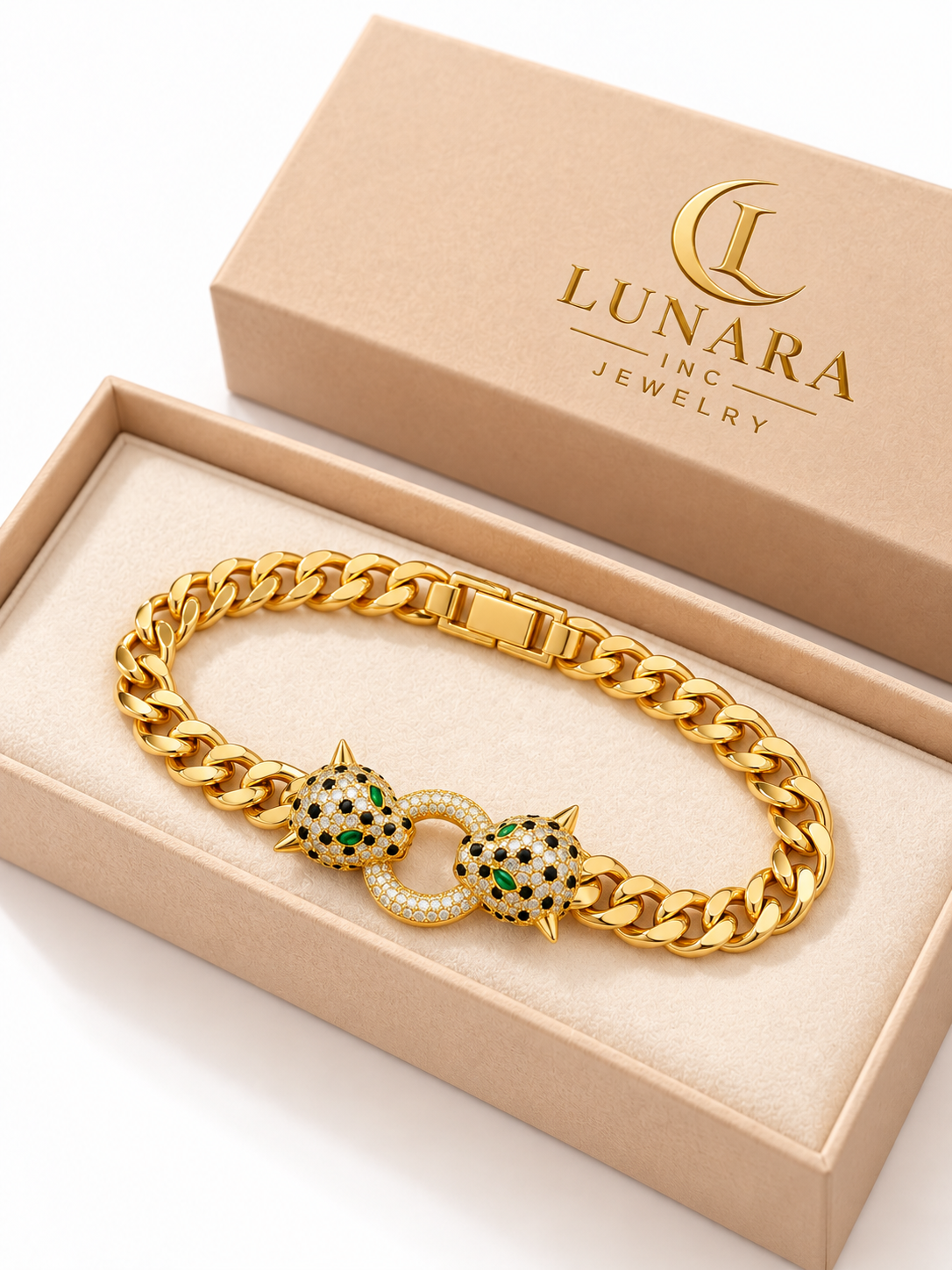 Pavé Leopard Gold Cuban Link Bracelet