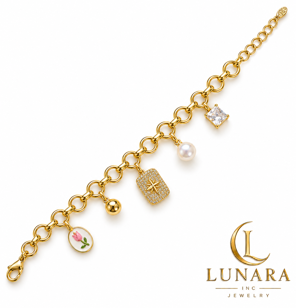 Pink Tulip Five-Charm Bracelet