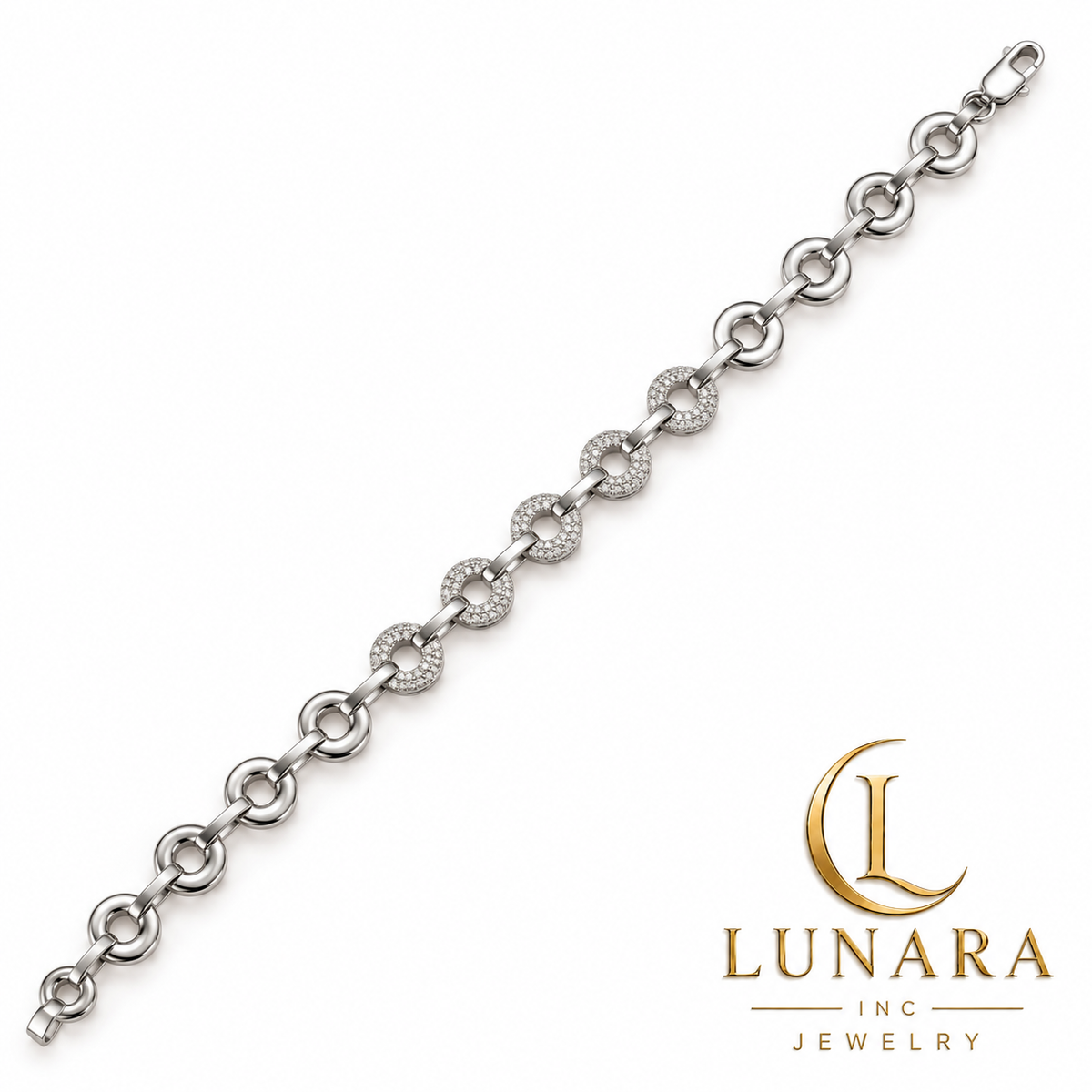 Silver Pavé Circle Link Bracelet