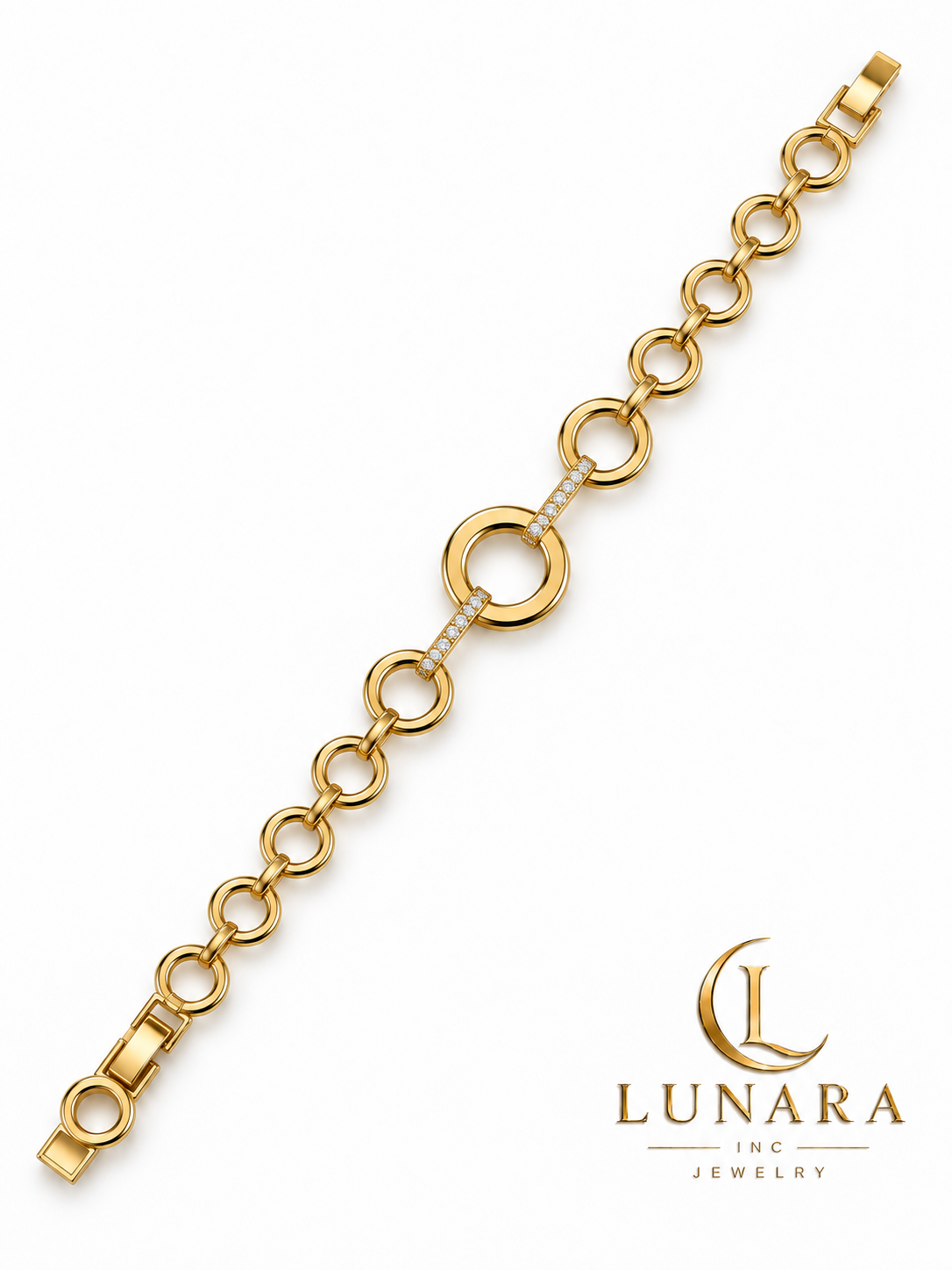 Gold Circle Link Bracelet with Crystal Accents