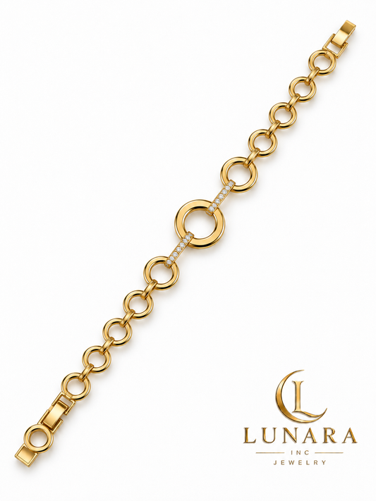 Gold Circle Link Bracelet with Crystal Accents