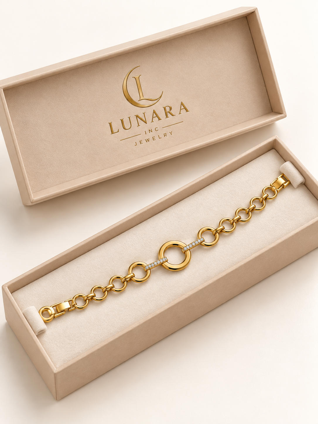 Gold Circle Link Bracelet with Crystal Accents