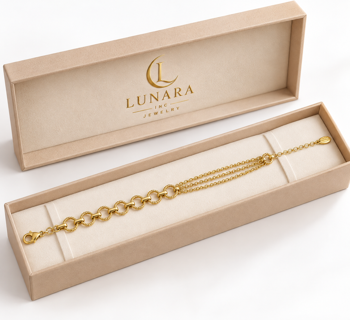 Textured Circle and Multi-Chain Gold Bracelet