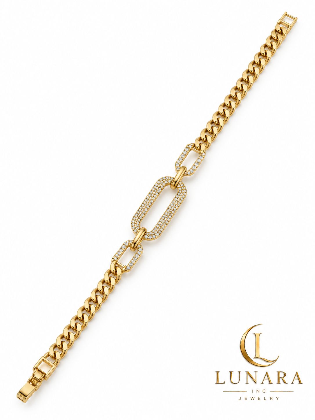 Pavé Rectangle and Cuban Link Bracelet