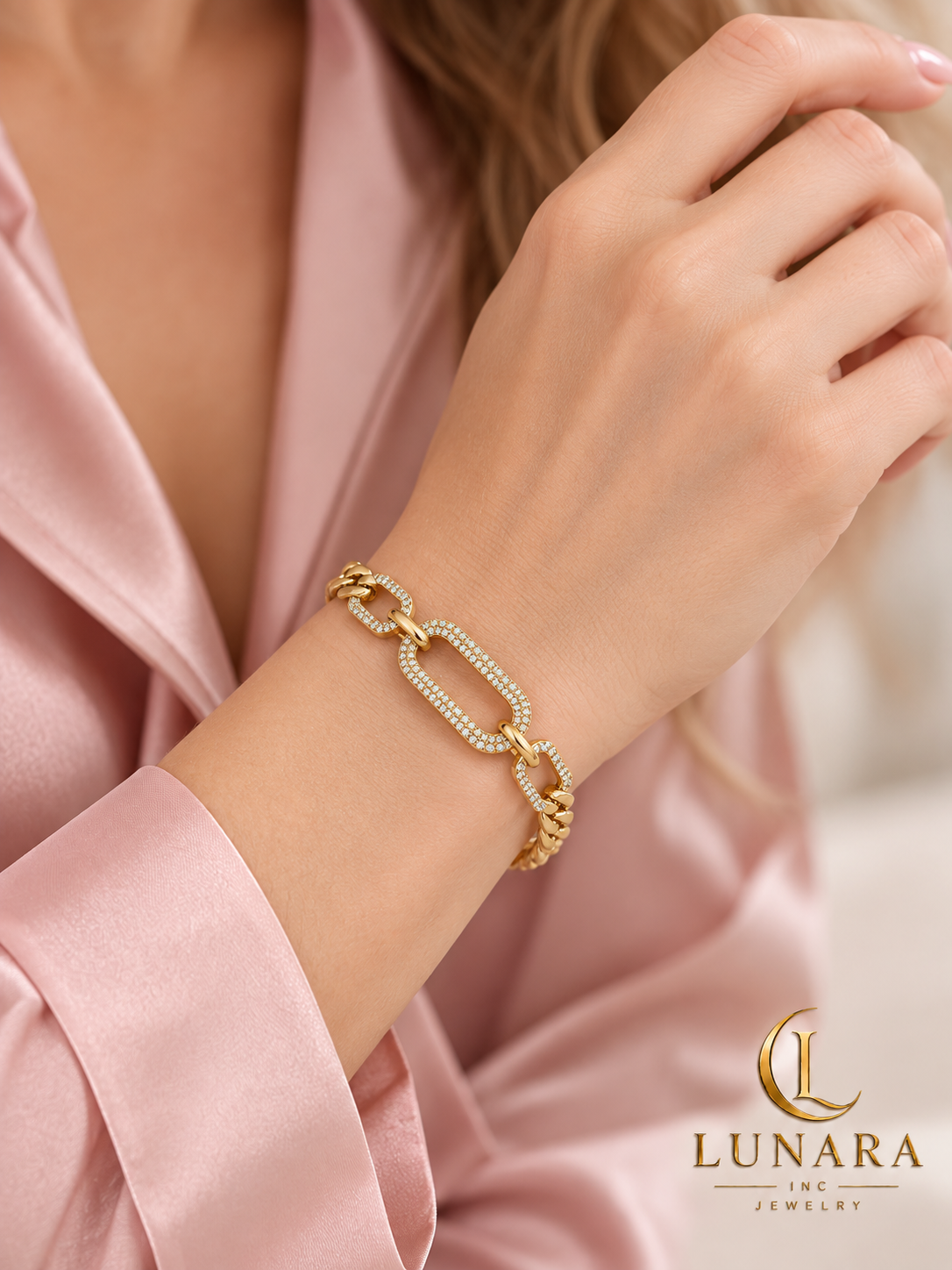 Pavé Rectangle and Cuban Link Bracelet
