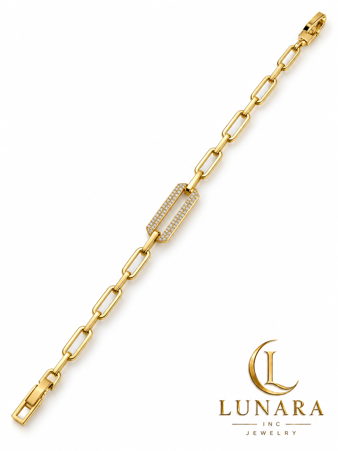 Pavé Center Rectangle Link Bracelet