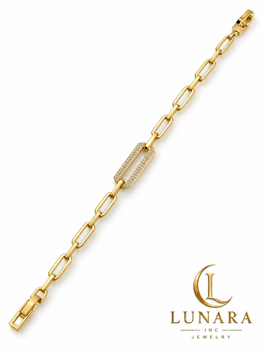 Pavé Center Rectangle Link Bracelet
