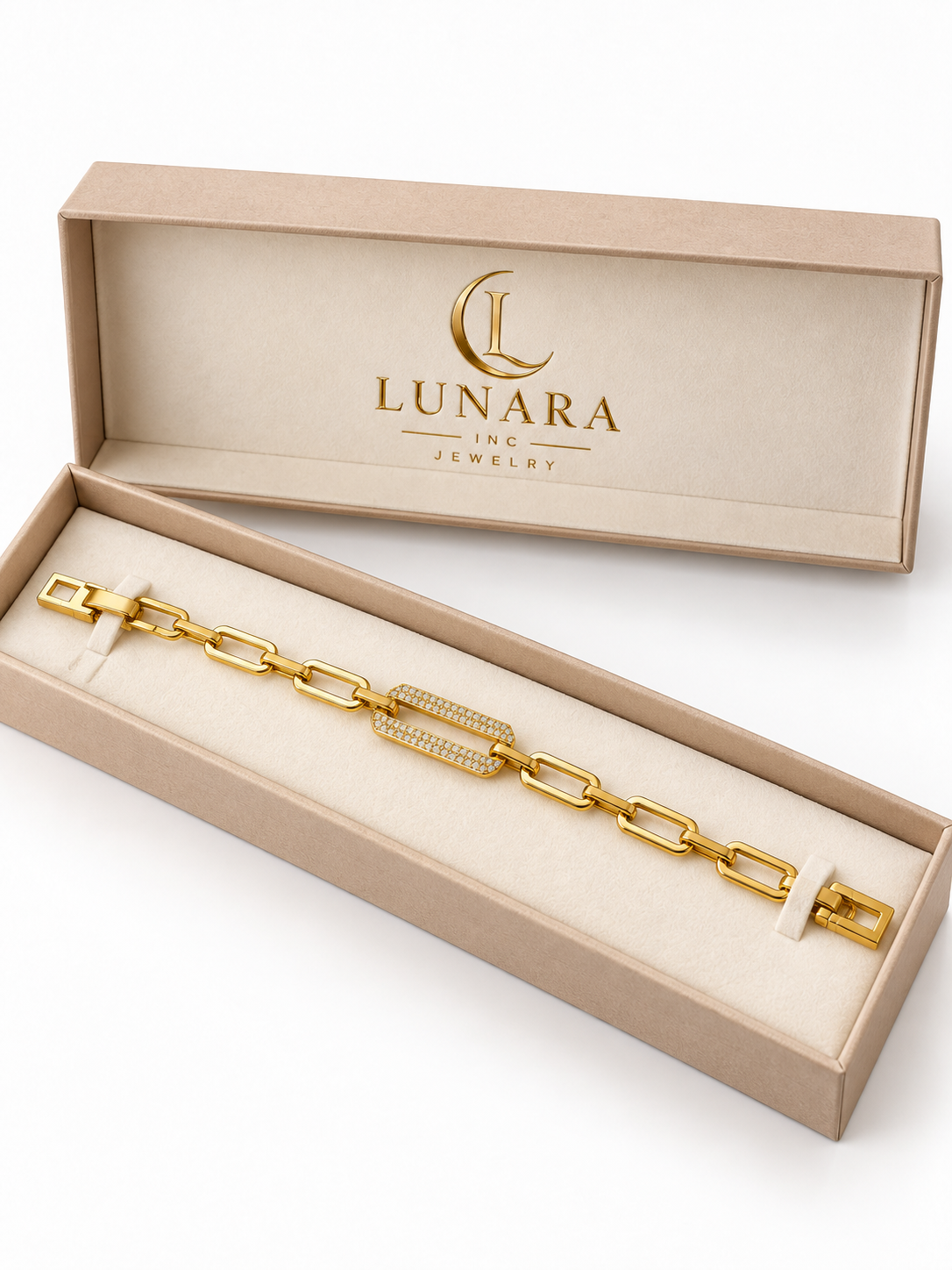 Pavé Center Rectangle Link Bracelet