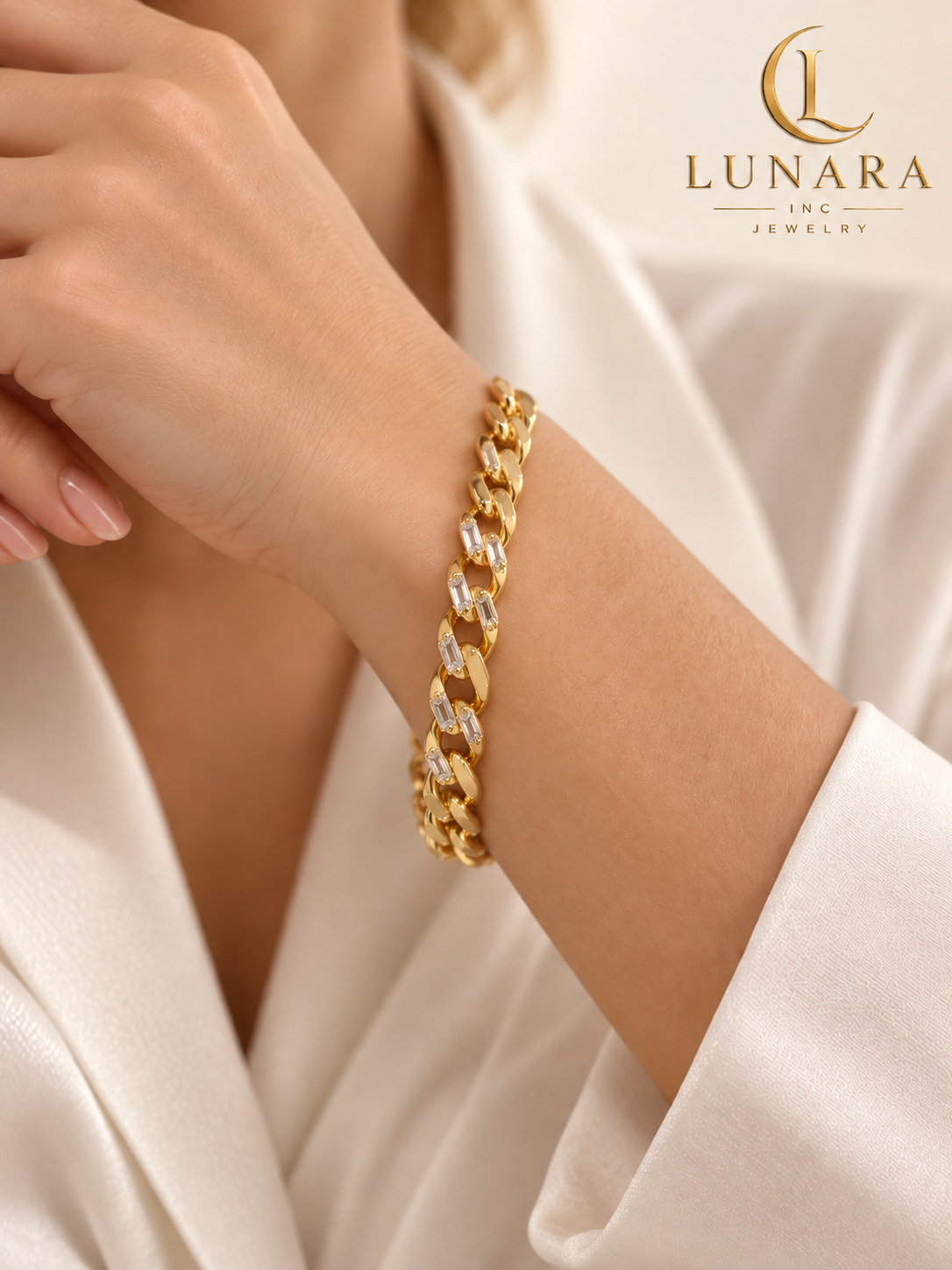 Gold Cuban Link Bracelet with Crystal Accents
