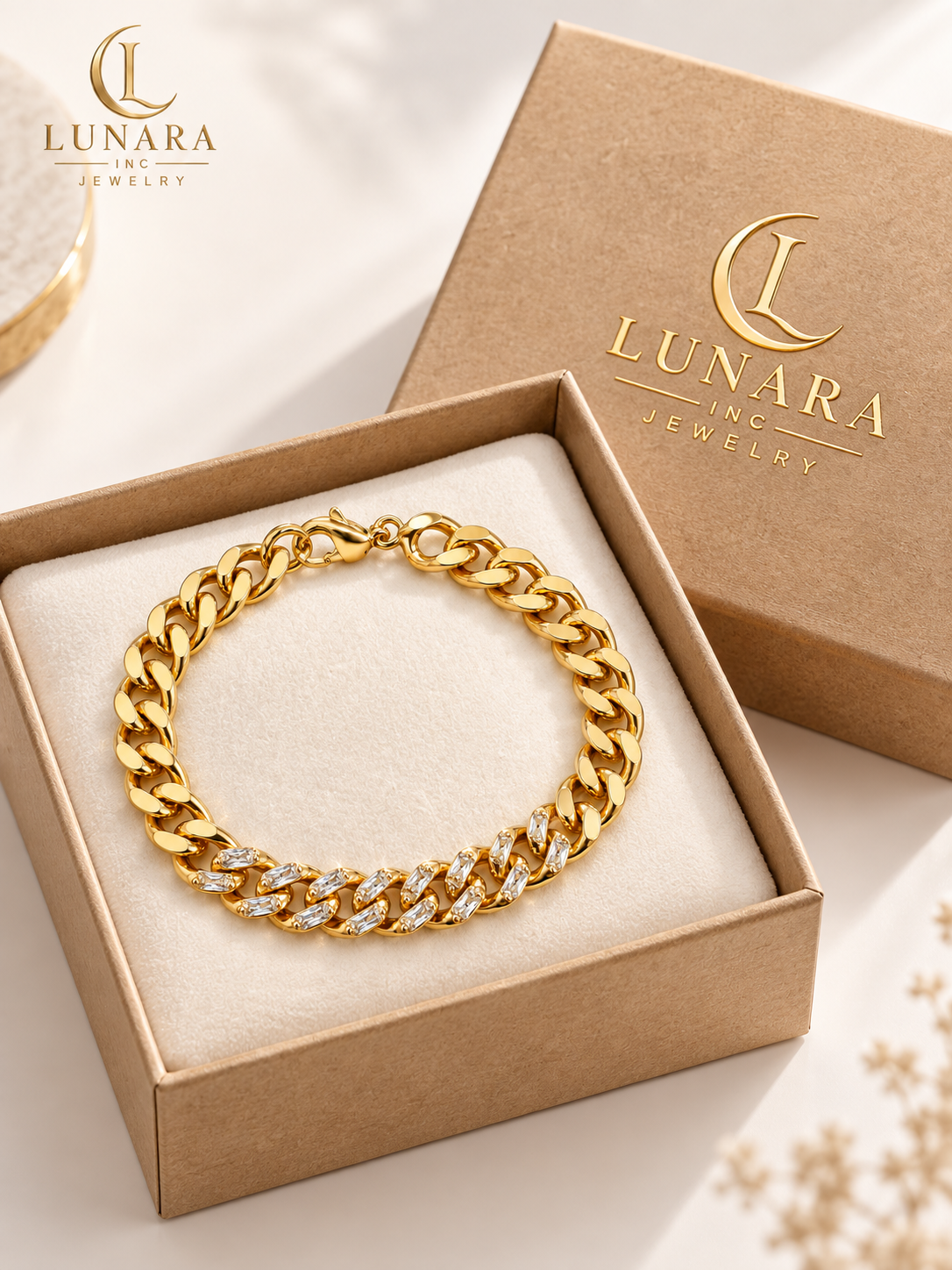 Gold Cuban Link Bracelet with Crystal Accents