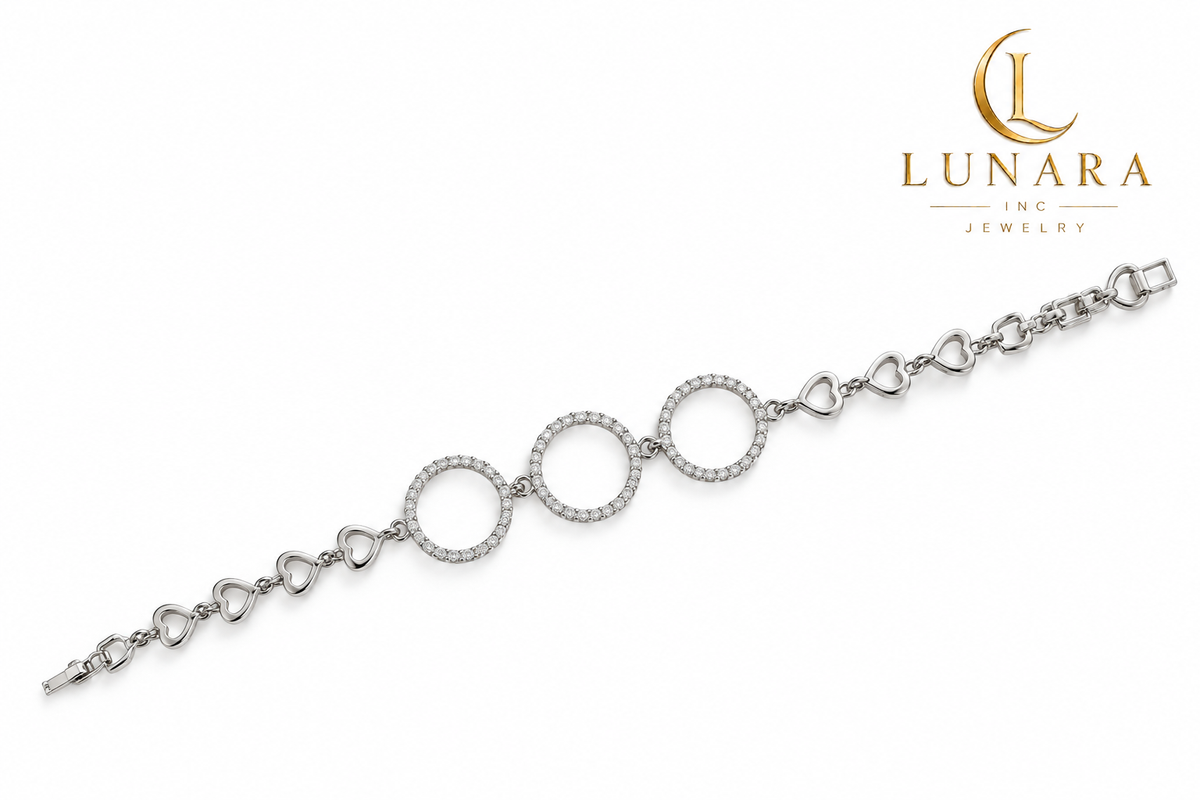 Silver-Tone Three-Circle and Heart Link Bracelet