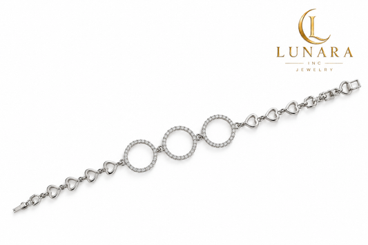Silver-Tone Three-Circle and Heart Link Bracelet