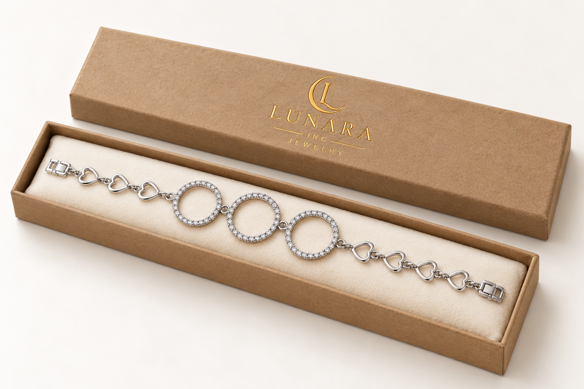 Silver-Tone Three-Circle and Heart Link Bracelet