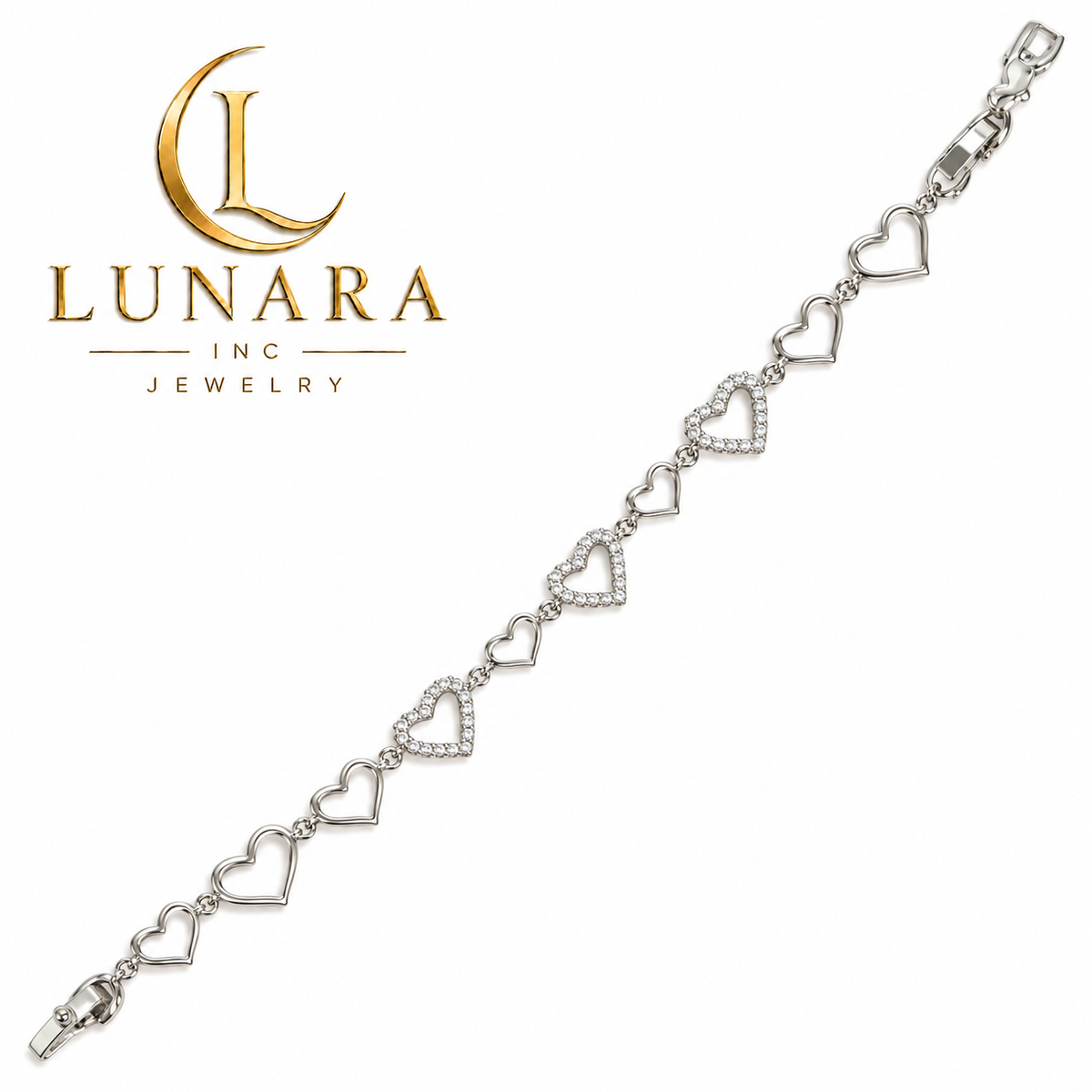 Silver-Tone Open Heart Bracelet with Cubic Zirconia