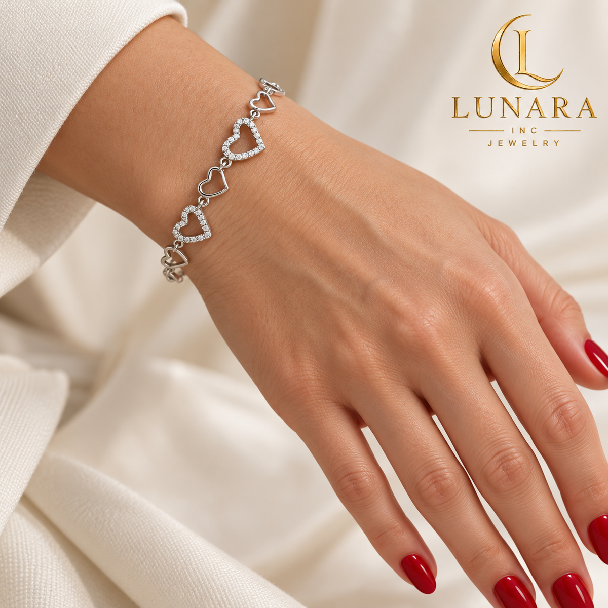 Silver-Tone Open Heart Bracelet with Cubic Zirconia