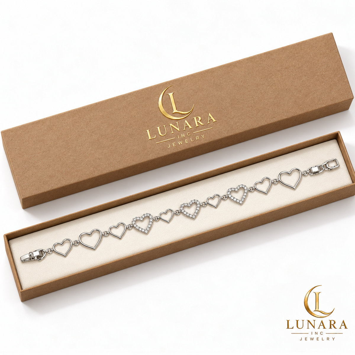 Silver-Tone Open Heart Bracelet with Cubic Zirconia