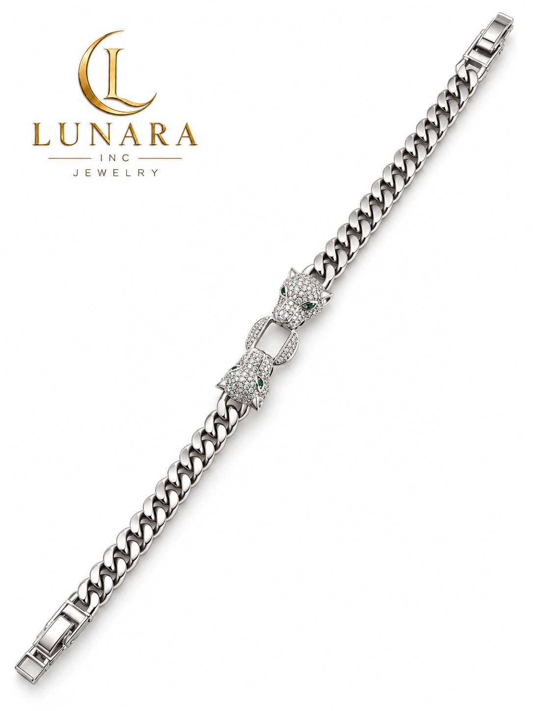 Silver-Tone Double Panther Zirconia Bracelet