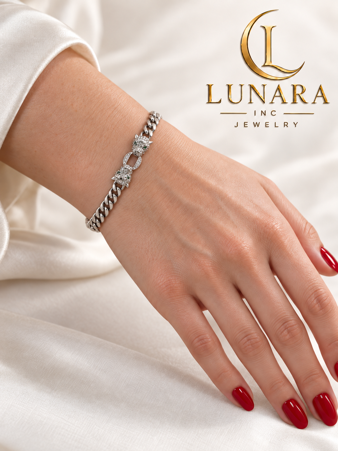 Silver-Tone Double Panther Zirconia Bracelet