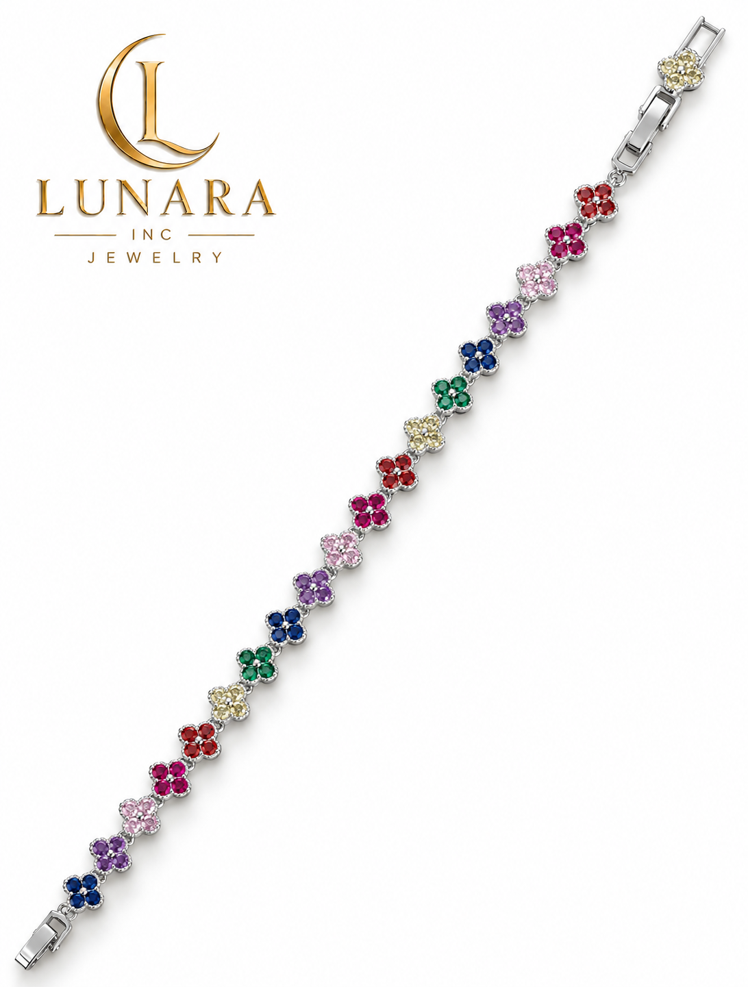 Multicolor Floral Silver-Tone Bracelet