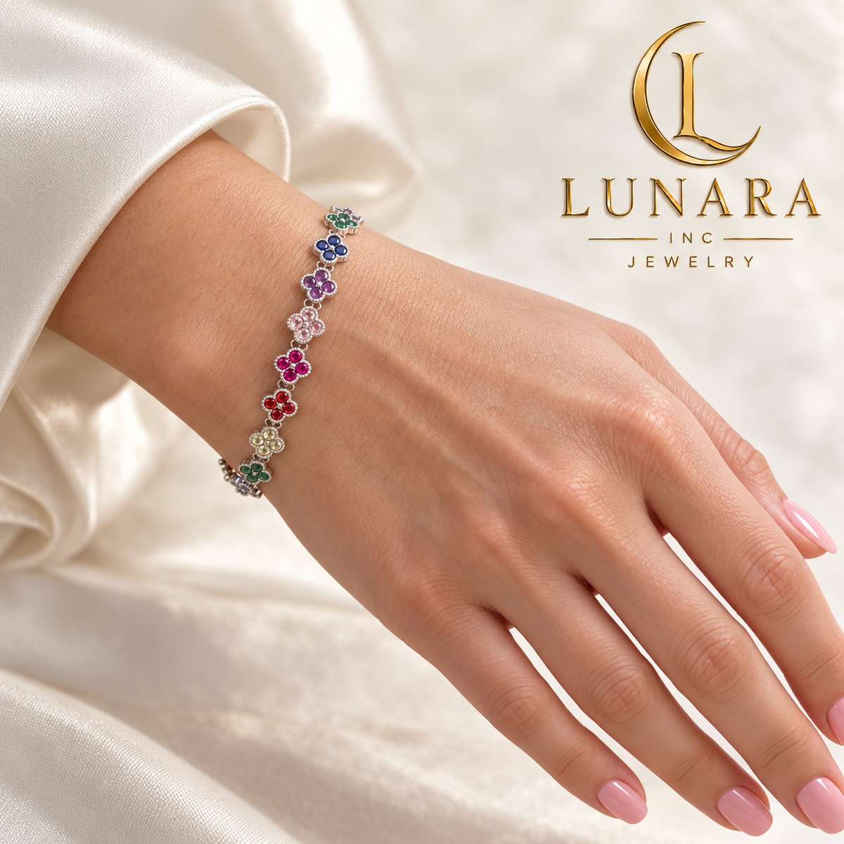 Multicolor Floral Silver-Tone Bracelet