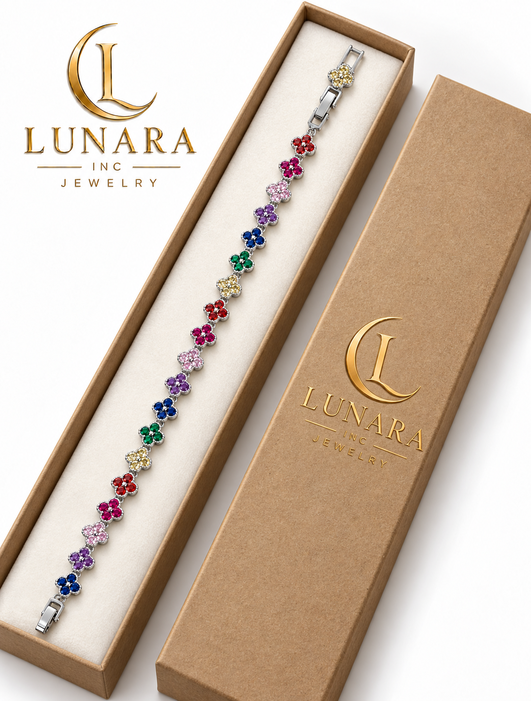 Multicolor Floral Silver-Tone Bracelet