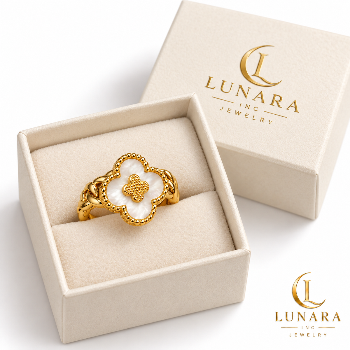 Pearlescent Double Clover Chain Ring