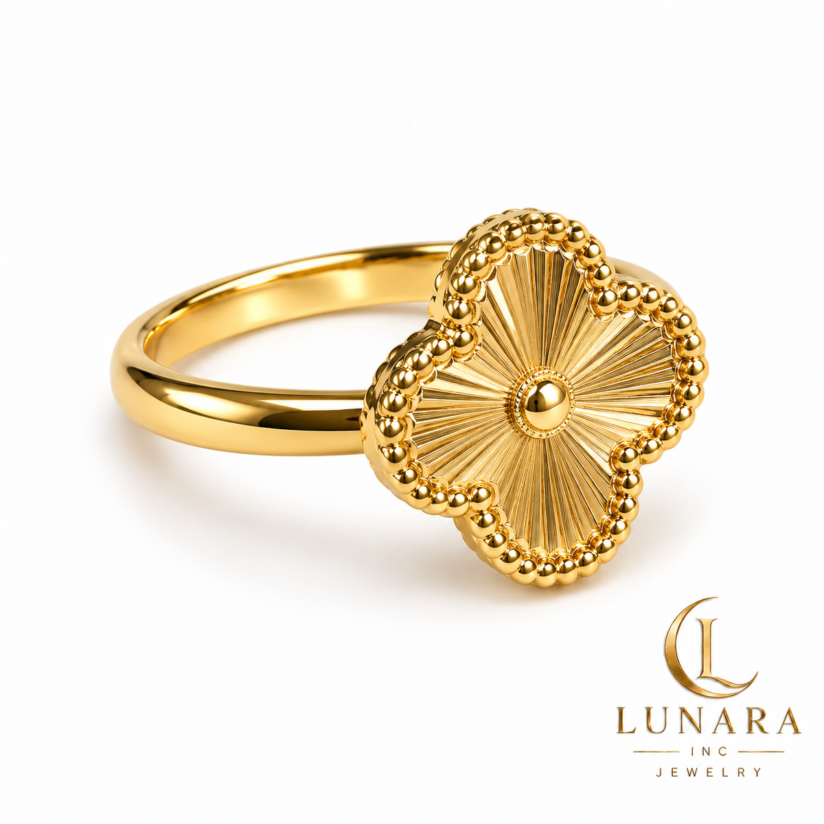 Golden Sunburst Clover Adjustable Ring
