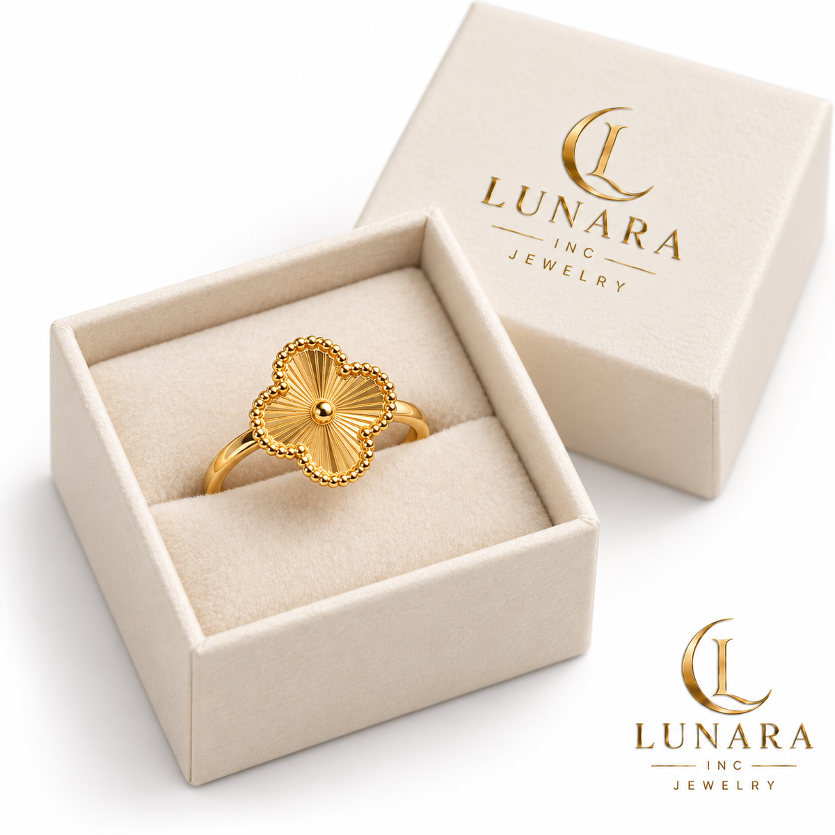 Golden Sunburst Clover Adjustable Ring