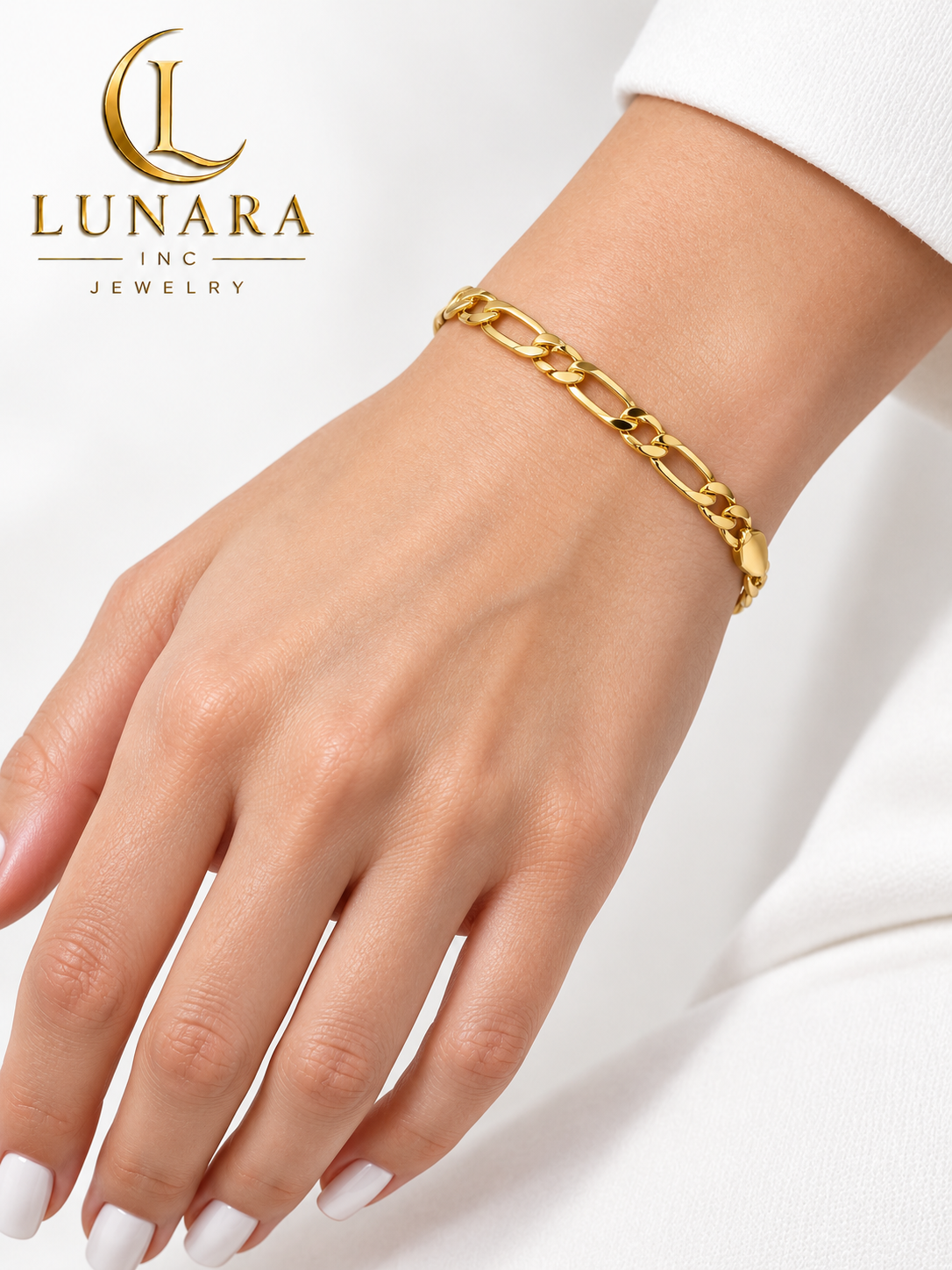 Lunara Bold Figaro Link Bracelet – 7mm
