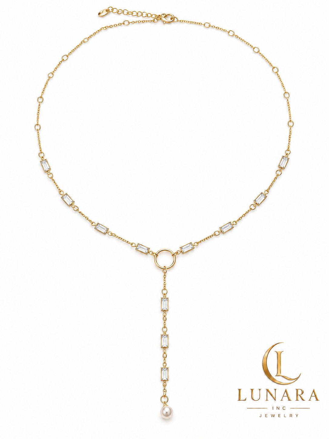 Crystal & Pearl Lariat Necklace