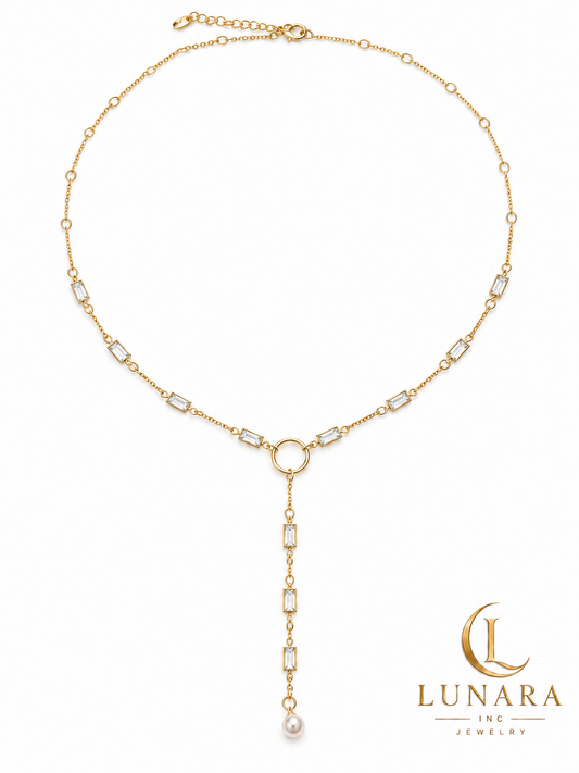 Crystal & Pearl Lariat Necklace