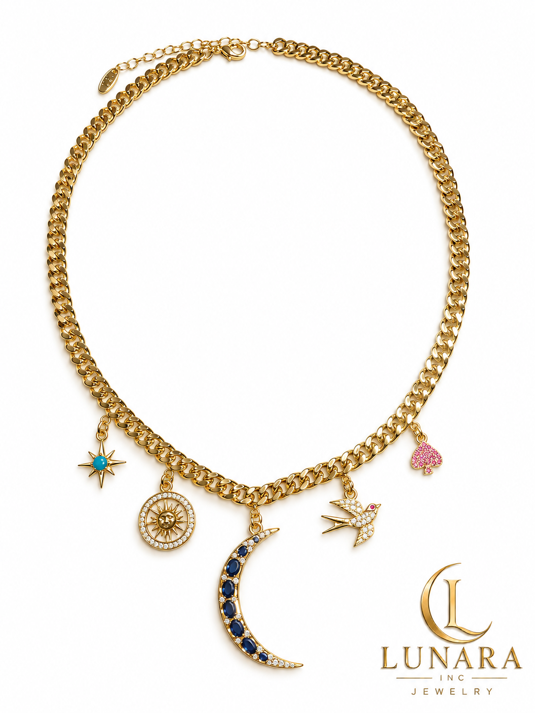 Celestial Moon & Sun Charm Necklace