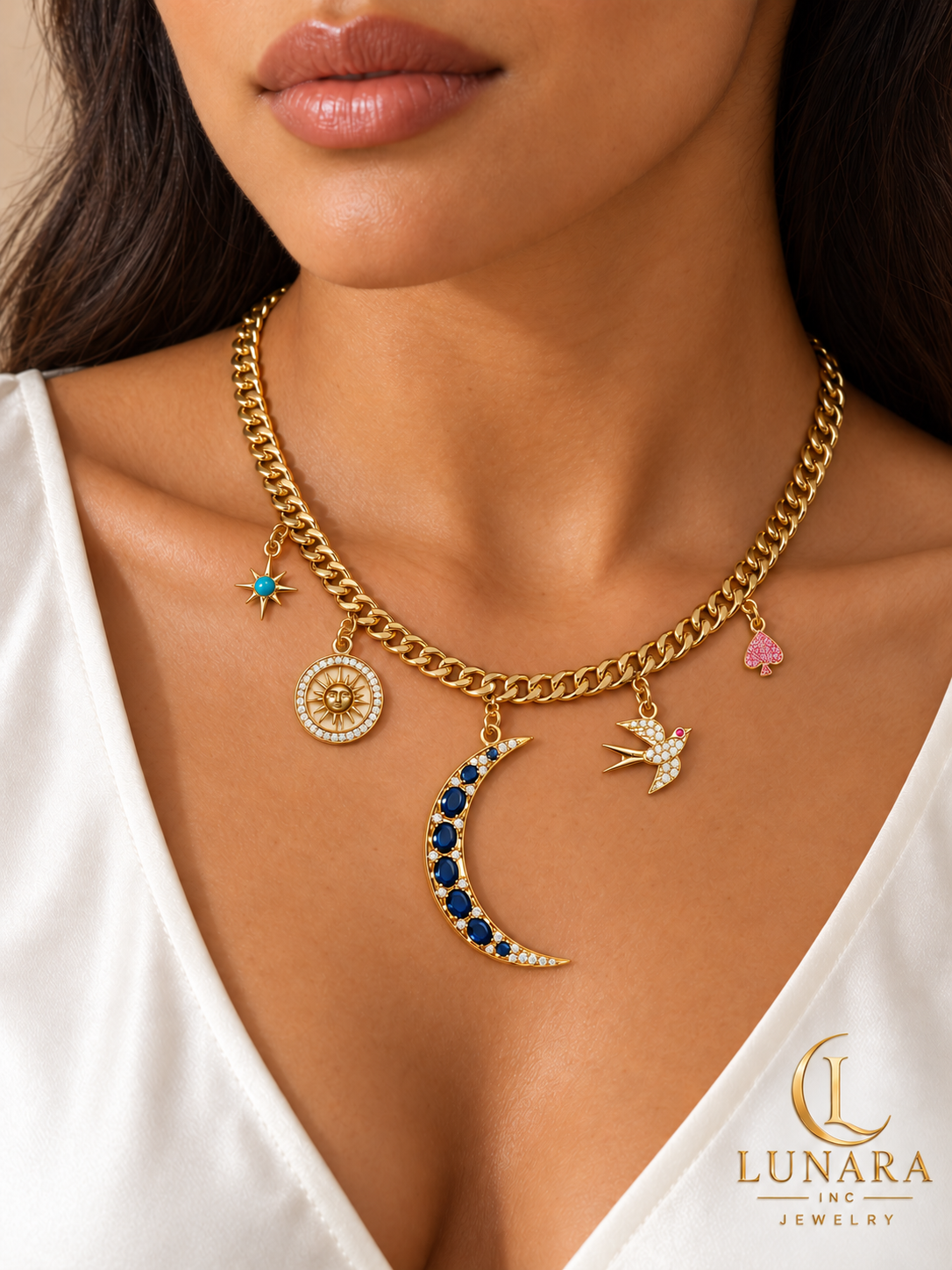 Celestial Moon & Sun Charm Necklace