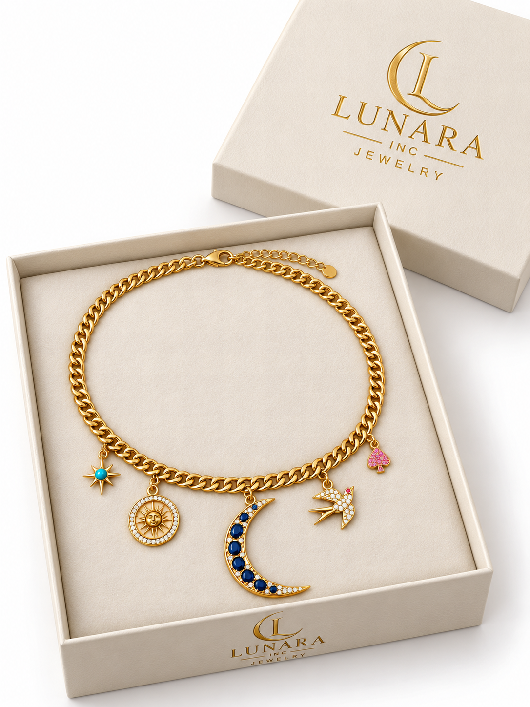 Celestial Moon & Sun Charm Necklace