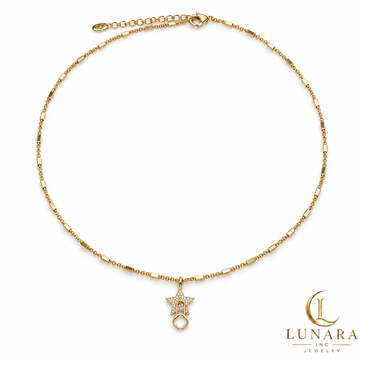 Starlight & Beige Enamel Lock Necklace