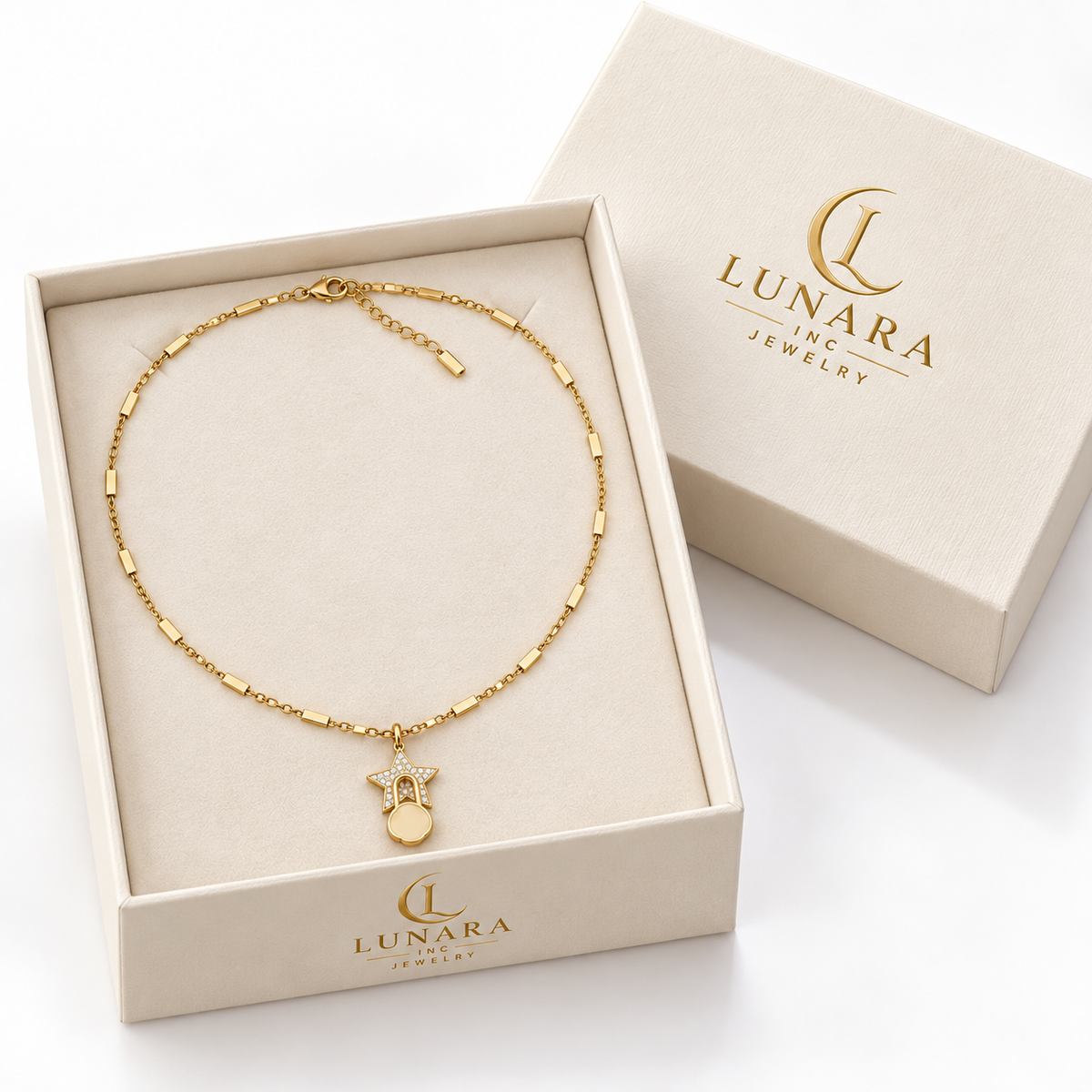 Starlight & Beige Enamel Lock Necklace