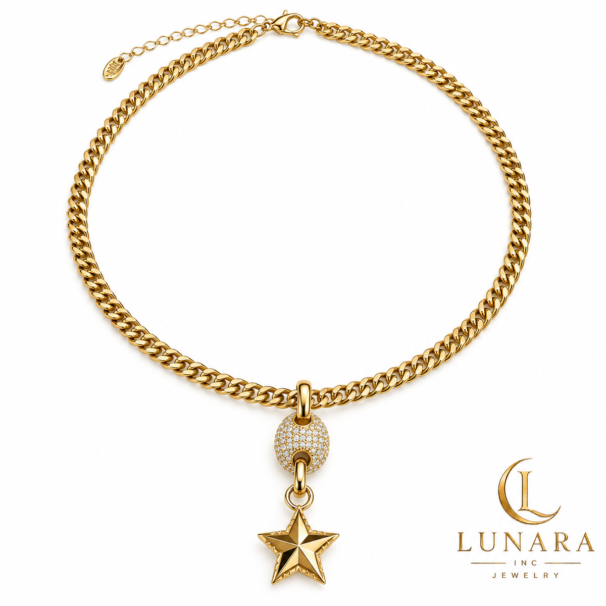 Golden Star Drop Cuban Chain Necklace