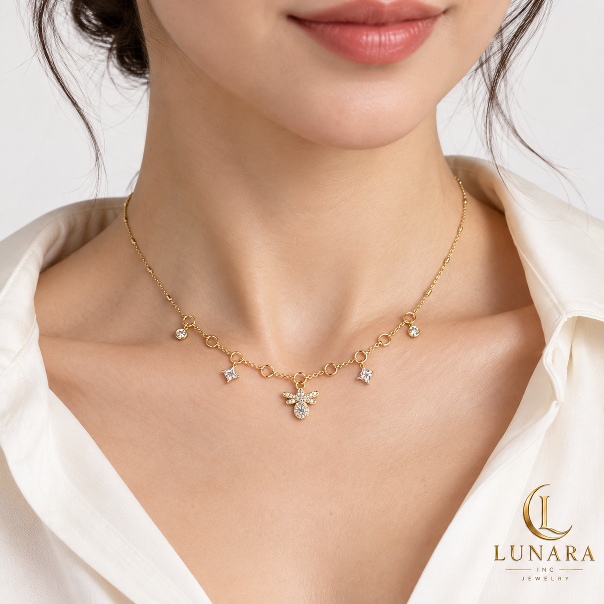 Radiant Bee Crystal Charm Necklace
